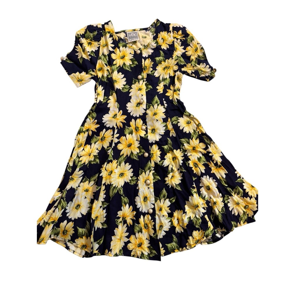 Peach Soda‎ by Great Escape Girls Sun Dress Vintage 80s Floral Cottagecore SZ 13